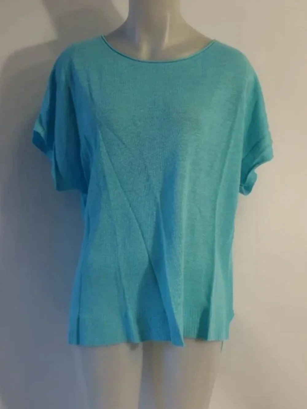 Women Eileen Fisher 100% Linen Turquoise Short Sleeve Sweater M - Picture 2 of 5